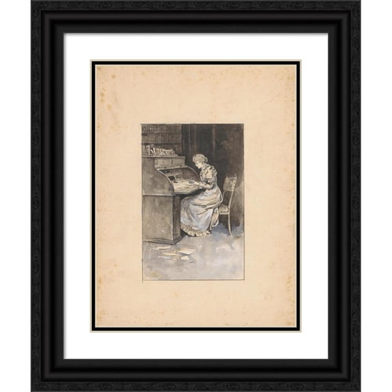 Willem Wenckebach 15x18 Black Ornate Wood Framed Double Matted Museum Art Print Titled - Writing Woman (1870 - 1937)