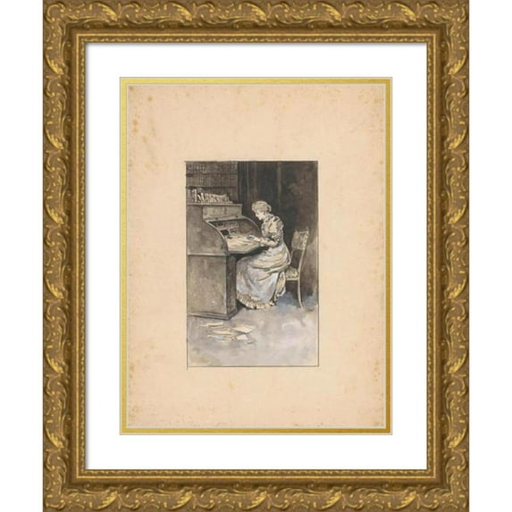 Willem Wenckebach 15x18 Gold Ornate Wood Frame and Double Matted Museum Art Print Titled - Writing Woman (1870 - 1937)