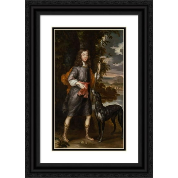 Willem Wissing 12x18 Black Ornate Wood Framed Double Matted Museum Art Print Titled - Portrait of a Boy (ca. 1685)