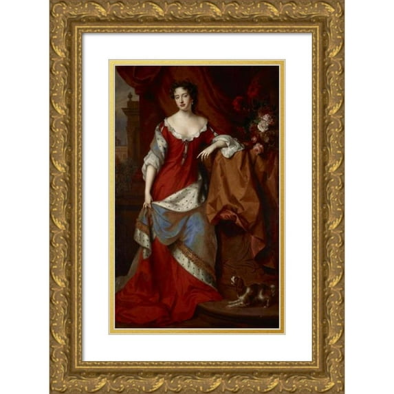 Willem Wissing 13x18 Gold Ornate Wood Frame and Double Matted Museum Art Print Titled - Queen Anne, when Princess of Denmark, 1665 - 1714