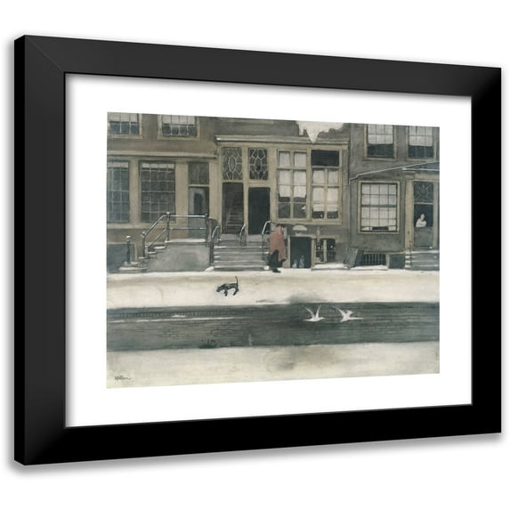 Willem Witsen 23x20 Black Modern Framed Museum Art Print Titled - De Kromboomsloot in Amsterdam (1870 - 1919)