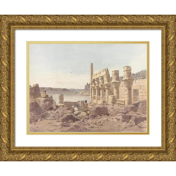 Willem de Famars Testas 18x14 Gold Ornate Wood Frame and Double Matted Museum Art Print Titled - View of the Temple Ruins in Philae Near Aswan (1859)