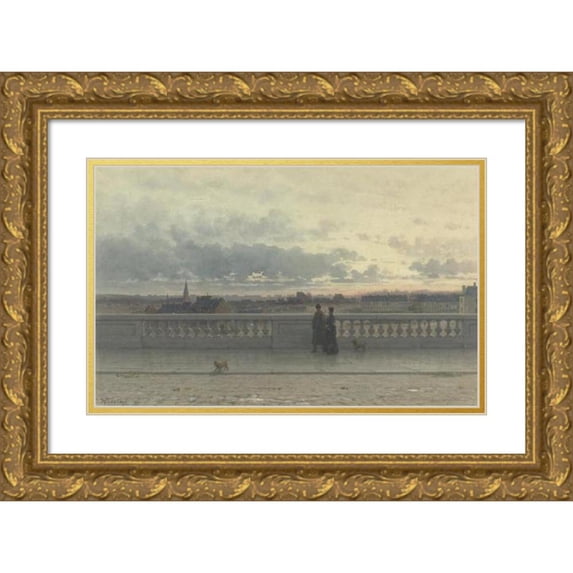 Willem de Famars Testas 24x16 Gold Ornate Framed and Double Matted Museum Art Print Titled - View from a Terrace Over Brussels, in Evening Schemering (1885)