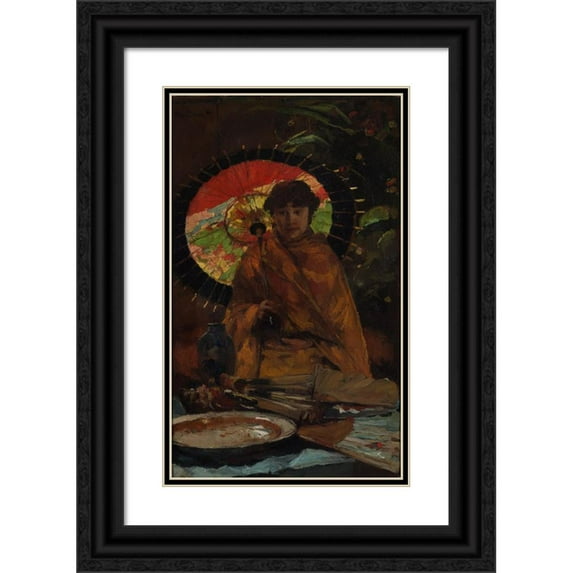 Willem de Zwart 12x18 Black Ornate Wood Framed Double Matted Museum Art Print Titled - Girl with Japanese Parasol