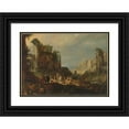 thumbnail image 1 of Willem van Nieulandt the younger 14x11 Black Ornate Wood Framed Double Matted Museum Art Print Titled: Travellers Among Roman Ruins with Rebecca and Eliezer at the Well (C. 1602 - C. 16, 1 of 5