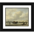 thumbnail image 1 of Willem van de Velde the Younger 14x12 Black Ornate Wood Framed Double Matted Museum Art Print Titled: Fishing Boats on Shore (The Shore, Unloading a Fishing Smack) (1650 - 1707), 1 of 5