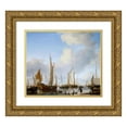 thumbnail image 1 of Willem van de Velde the Younger 23x20 Gold Ornate Framed and Double Matted Museum Art Print Titled - Calm- a States Yacht Under Sail Close to the Shore with Many Other Vessels, 1 of 4