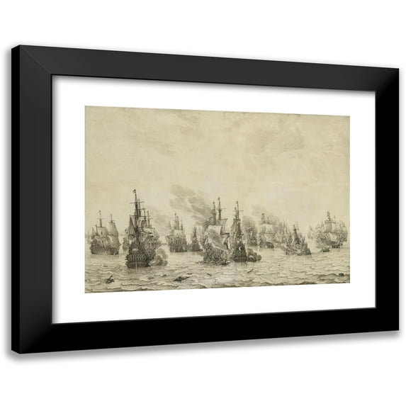Willem van de Velde the Elder 14x11 Black Modern Framed Museum Art Print Titled - The Battle of Livorno (Leghorn) (C. 1659 - C. 1699)