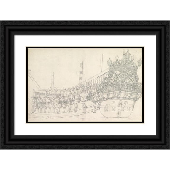 Willem van de Velde the Elder 14x11 Black Ornate Wood Framed Double Matted Museum Art Print Titled: Dutch Ship; the Tholen (1625-93)