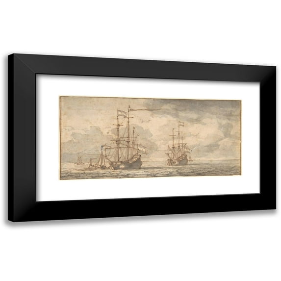 Willem van de Velde the Younger 14x9 Black Modern Framed Museum Art Print Titled - Dutch Ships at Anchor (Mid-17th-Early 18th Century)