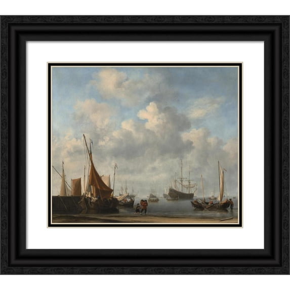 Willem van de Velde the Younger 17x15 Black Ornate Wood Framed Double Matted Museum Art Print Titled - Entrance to a Dutch Port (ca. 1665)
