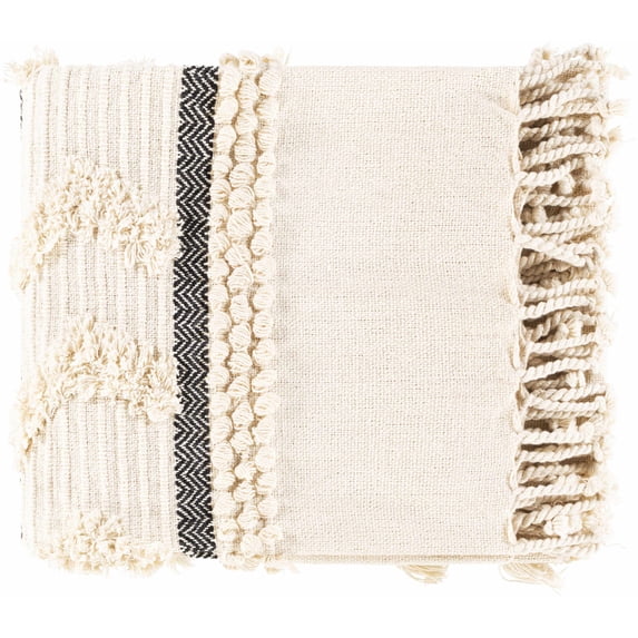 Mark&Day Throw Blanket for Couch, Willendorf Global Boho Ivory Decorative Throw Blankets for Bed, Cotton Hand Woven Lightweight Soft Throws with Fringe Tassel (50" W x 60" L)