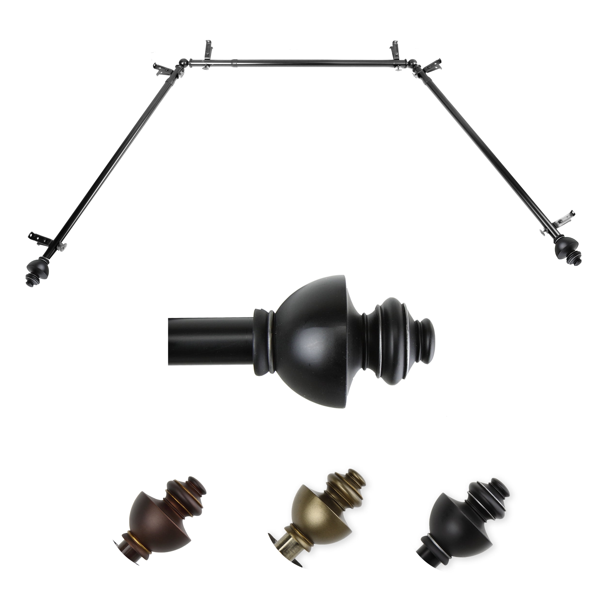 Willet 13/16" Bay Window curtain rod 20"-36", 38"-72" - Black