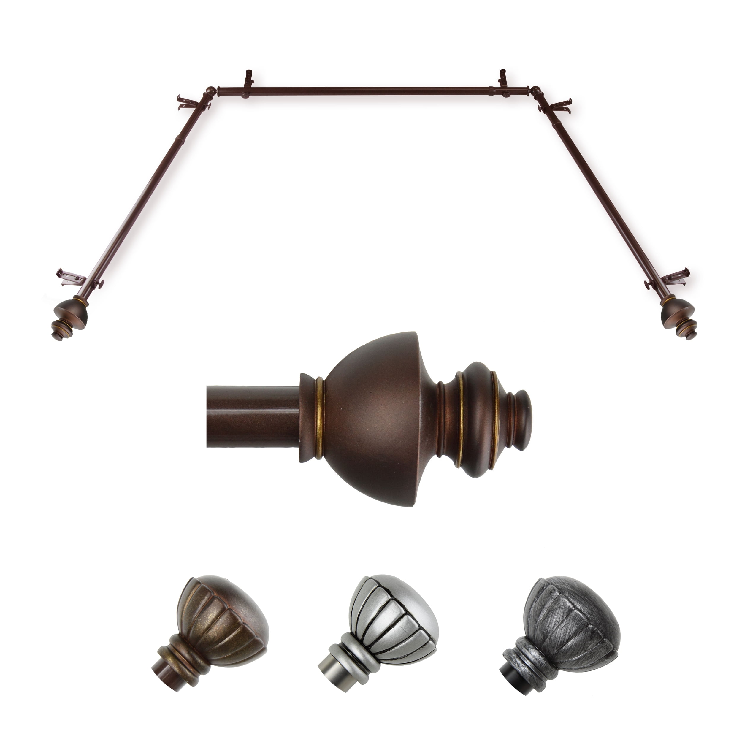 Willet 13/16" Bay Window curtain rod 20"-36", 38"-72" - Cocoa