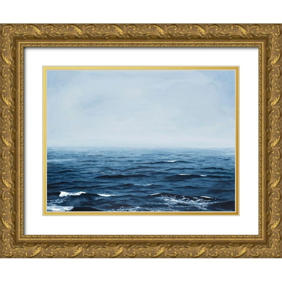 Willett, Michael 32x25 Gold Ornate Wood Framed with Double Matting Museum Art Print Titled - Grayscale Seascape IV