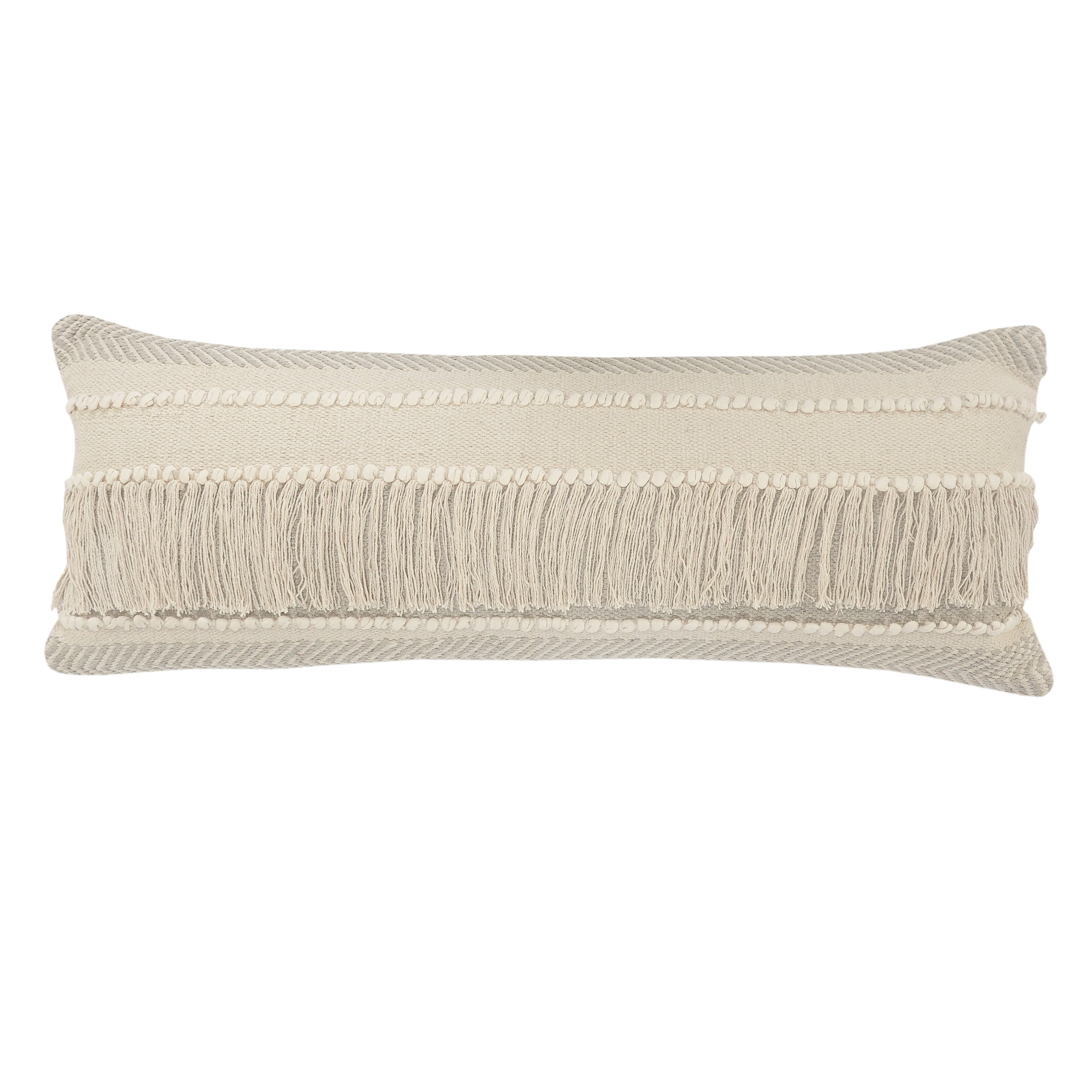 Beige Rectangular Woven Polyester Throw Pillow, 14" x 36"
