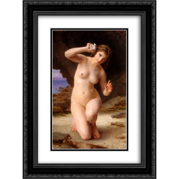 William Adolphe Bouguereau 2x Matted 18x24 Black Ornate Framed Art Print 'WomanáwitháShell'