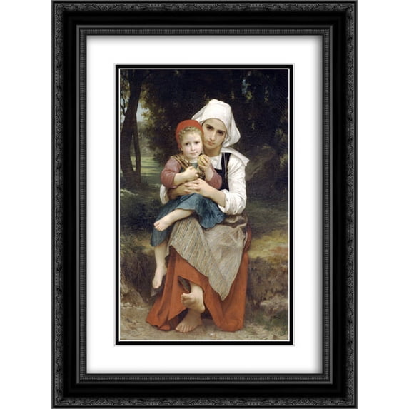 William Adolphe Bouguereau 2x Matted 20x24 Black Ornate Framed Art Print 'Breton Brother and Sister'