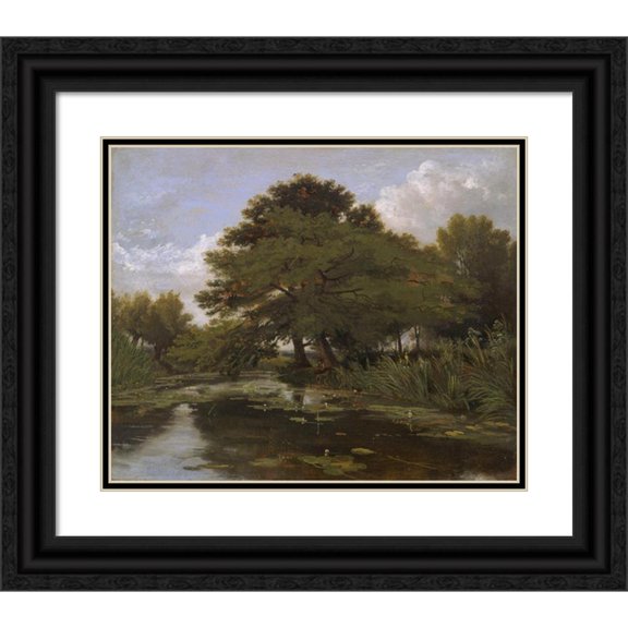 William Alfred Delamotte 14x12 Black Ornate Wood Framed Double Matted Museum Art Print Titled: On the Isis, Waterperry, Oxfordshire