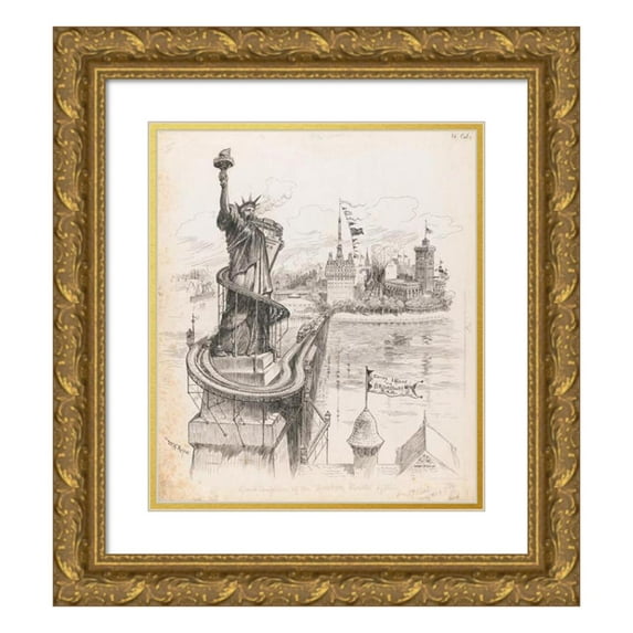 William Allen Rogers 12x14 Gold Ornate Wood Frame and Double Matted Museum Art Print Titled - Grand Completion of the Broadway Elevated System (1887)