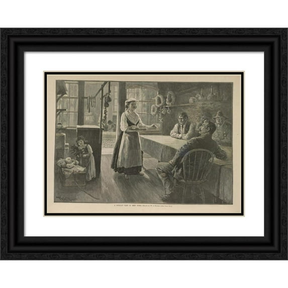 William Allen Rogers 14x11 Black Ornate Wood Framed Double Matted Museum Art Print Titled: A Sicilian Cafe in New York (1889)