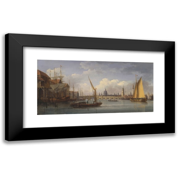 William Anderson 14x9 Black Modern Framed Museum Art Print Titled - London Bridge, with St. Paul's Cathedral in the Distance