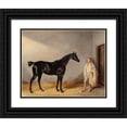 thumbnail image 1 of William Barraud 18x15 Black Ornate Wood Framed Double Matted Museum Art Print Titled - A Dark Bay Hunter with a Groom in a Stable (1833), 1 of 5