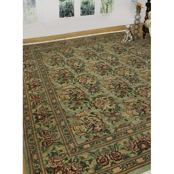 William Basarabian Lt. Green/Red Rug, 8'1" x 9'10"