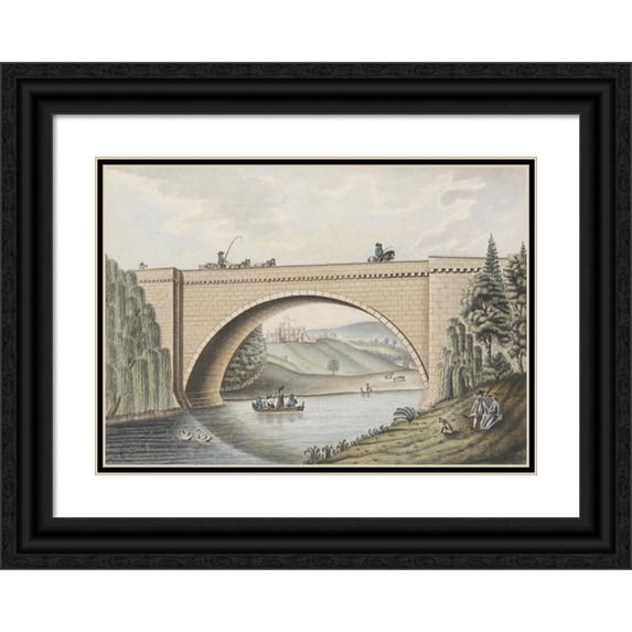 William Beilby 14x11 Black Ornate Wood Framed Double Matted Museum Art Print Titled: Brick Bridge