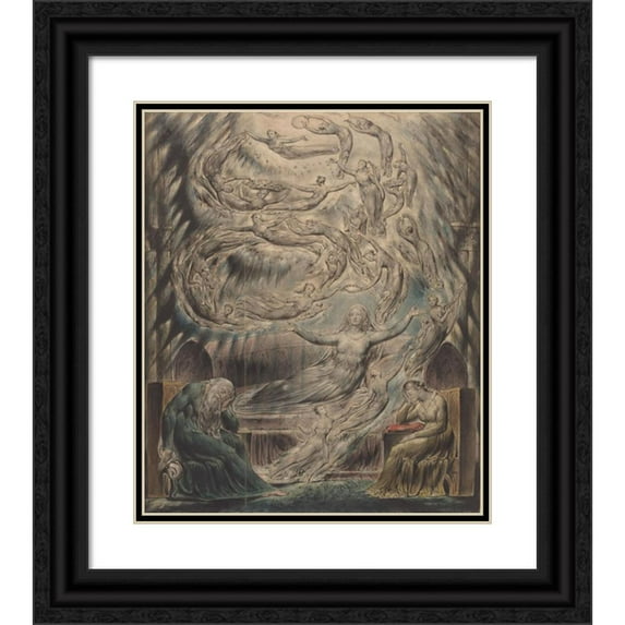 William Blake 12x14 Black Ornate Wood Framed Double Matted Museum Art Print Titled: Queen Katherine's Dream (C. 1825)