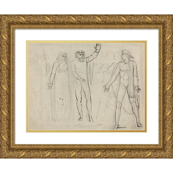 William Blake 18x14 Gold Ornate Wood Frame and Double Matted Museum Art Print Titled - ‘And Saul Said Unto David, Go and the Lord Be with Thee’ (Recto) (C. 1780-1785)