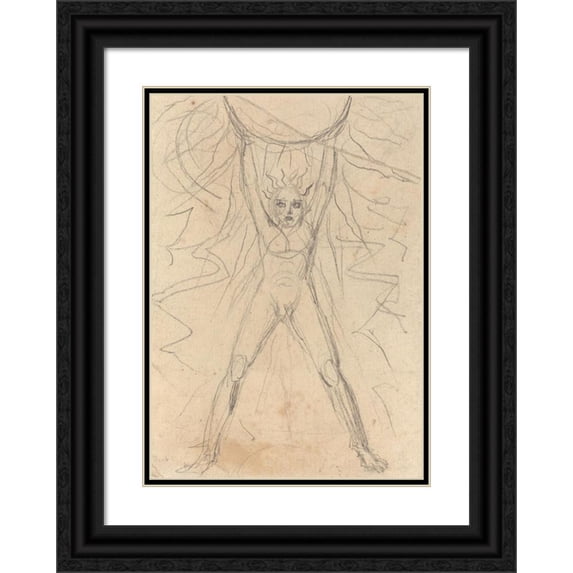William Blake 18x24 Black Ornate Framed Double Matted Museum Art Print Titled: Los Supporting the Sun (Recto) (Probably C. 1793)