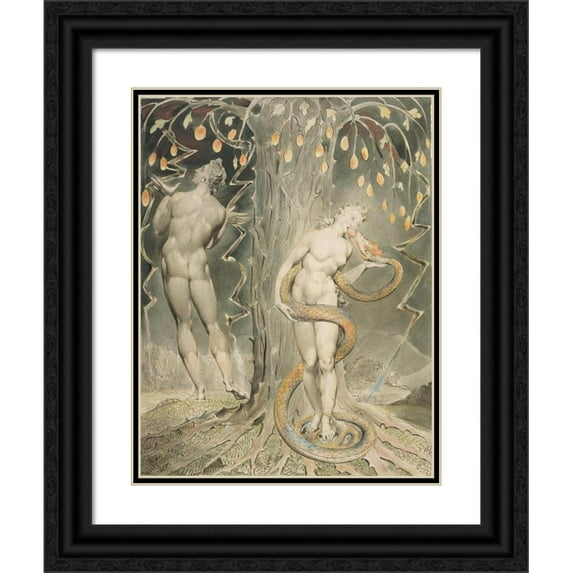 William Blake 19x24 Black Ornate Framed Double Matted Museum Art Print Titled: The Temptation and Fall of Eve (1808)