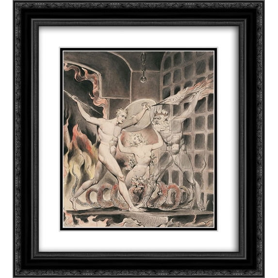 William Blake 2x Matted 20x22 Black Ornate Framed Art Print 'Illustration to Milton`s Paradise Lost'