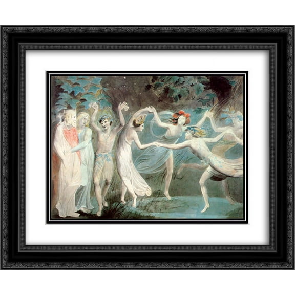 William Blake 2x Matted 24x20 Black Ornate Framed Art Print 'Oberon, Titania and Puck with Fairies Dancing'