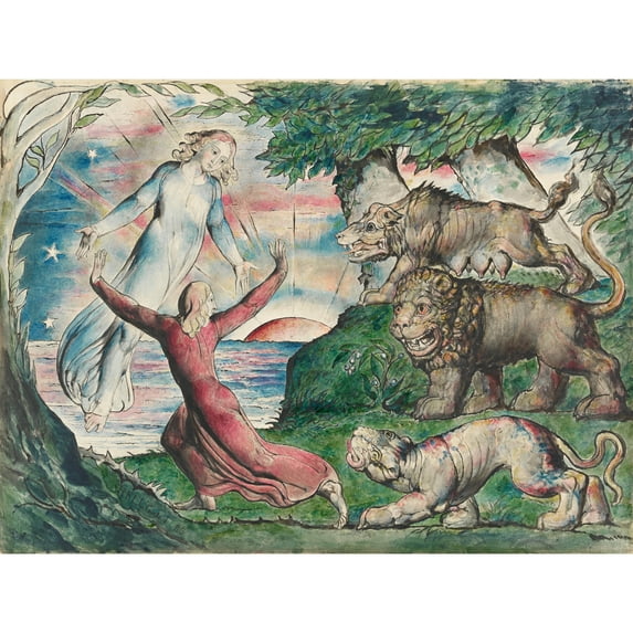 William Blake Dante Running From The Three Beasts Extra Large Art Print Wall Mural Poster Premium XL