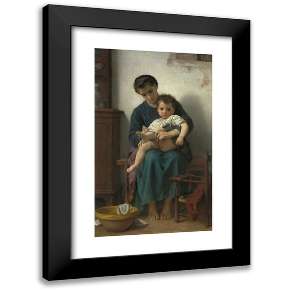 William Bouguereau 10x14 Black Modern Framed Museum Art Print Titled - The Big Sister (1877)