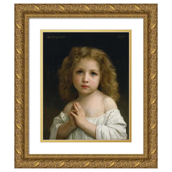 William Bouguereau 12x14 Gold Ornate Wood Frame and Double Matted Museum Art Print Titled - Little Girl
