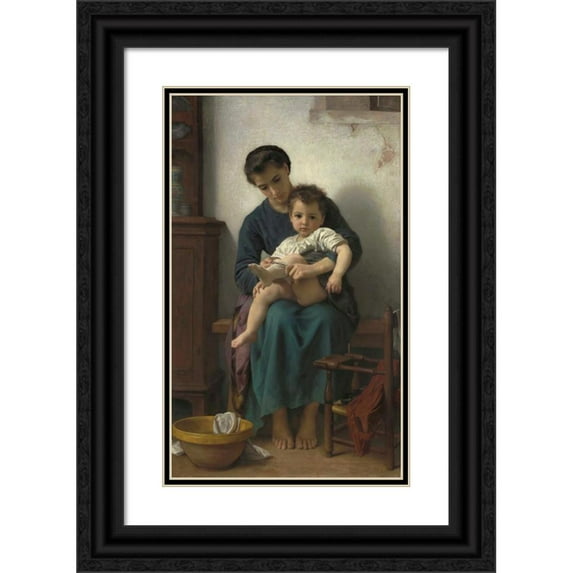 William Bouguereau 12x18 Black Ornate Wood Framed Double Matted Museum Art Print Titled - The Big Sister (1877)