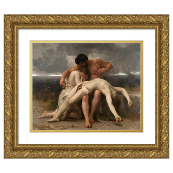 William Bouguereau 14x12 Gold Ornate Wood Frame and Double Matted Museum Art Print Titled - The First Mourning (1888)