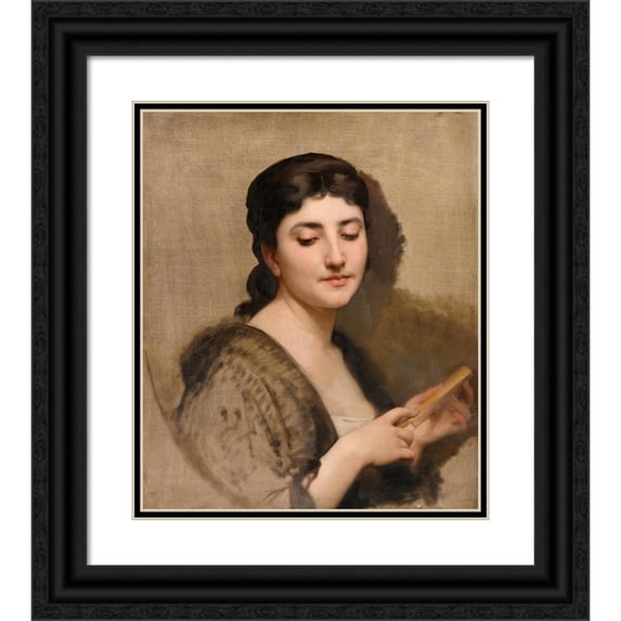 William Bouguereau 15x17 Black Ornate Wood Framed Double Matted Museum Art Print Titled - A Young Woman with a Fan