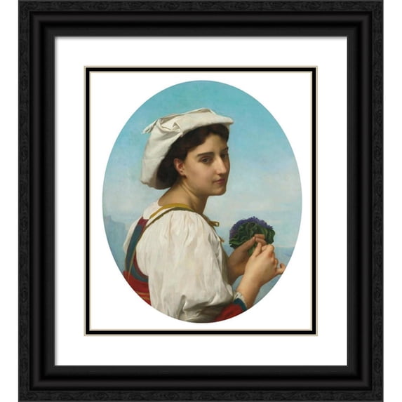 William Bouguereau 15x17 Black Ornate Wood Framed Double Matted Museum Art Print Titled - The Bouquet of Violets (1870)