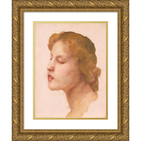 William Bouguereau 15x18 Gold Ornate Wood Frame and Double Matted Museum Art Print Titled - Study of a Woman's Head