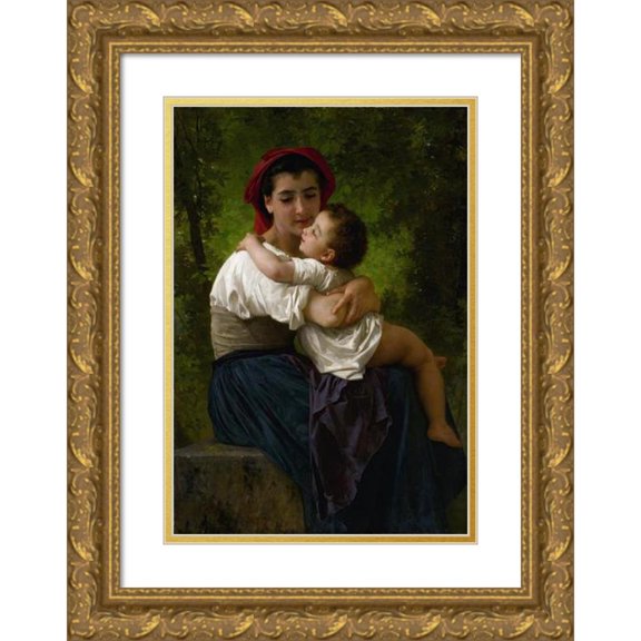 William Bouguereau 18x24 Gold Ornate Framed and Double Matted Museum Art Print Titled - Le Petit Calin (1878)