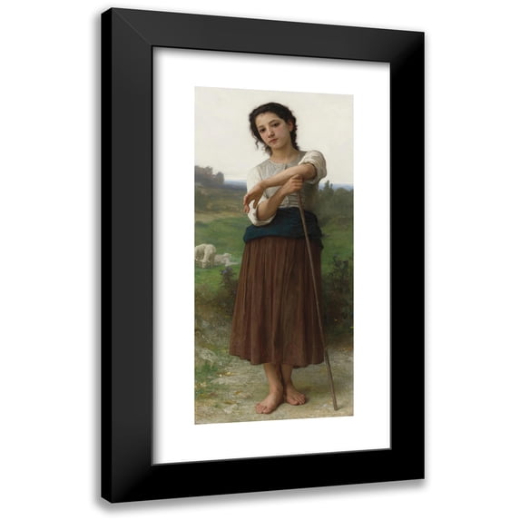 William Bouguereau 8x14 Black Modern Framed Museum Art Print Titled - Young Standing Shepherdess (1887)