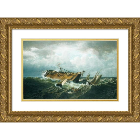 William Bradford 18x13 Gold Ornate Wood Frame and Double Matted Museum Art Print Titled - Shipwreck off Nantucket (Wreck off Nantucket After a Storm) (ca. 1860-61)