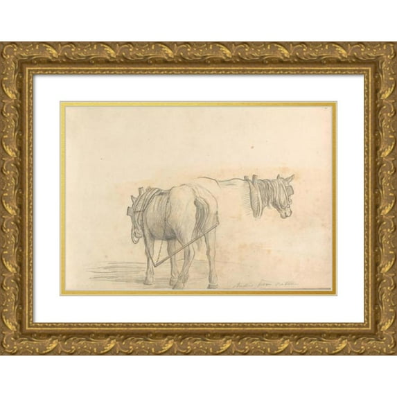 William Brockedon 14x11 Gold Ornate Wood Frame and Double Matted Museum Art Print Titled - Studies from Nature (Two Horses)