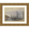 thumbnail image 1 of William Callow 14x11 Gold Ornate Wood Frame and Double Matted Museum Art Print Titled - Landscape with Ships for Caernarvon Castle (1883), 1 of 4