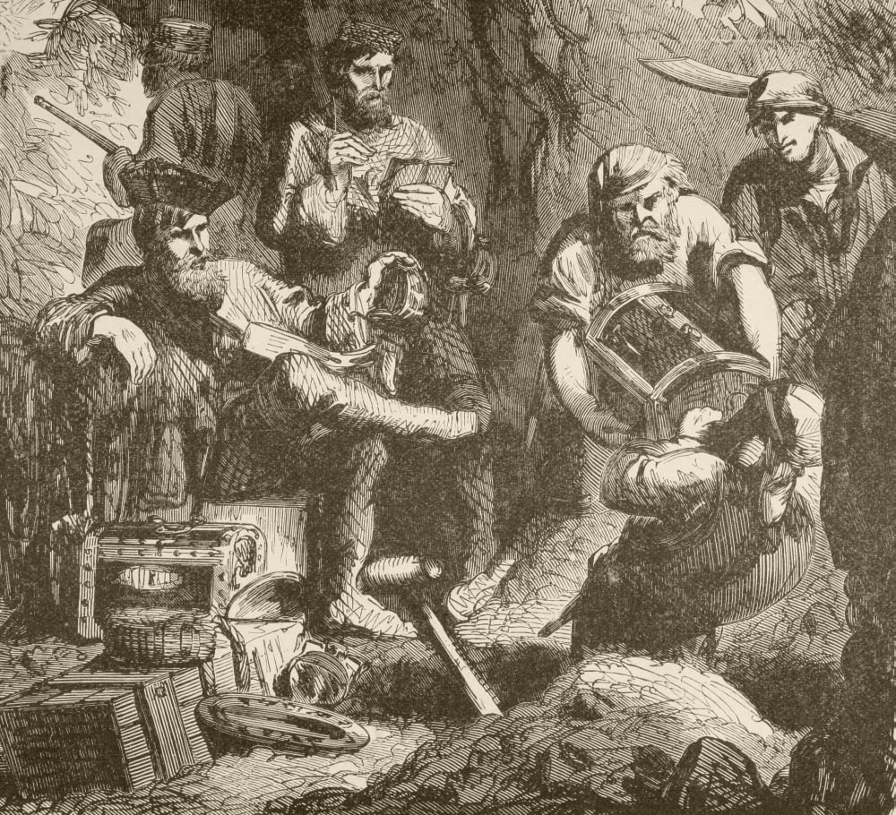 William Captain Kidd Circa 1645 To 1701 Scottish Pirate Here Seen Burying His Treasure Canvas Art - Ken Welsh Design Pics (30 x 28)
