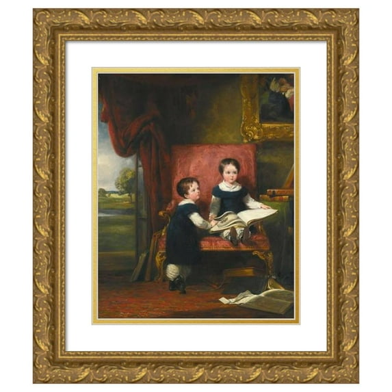 William Collins 15x18 Gold Ornate Wood Frame and Double Matted Museum Art Print Titled - Lord Charles (1813-1894) and Lord Thomas (1813-1882) Pelham Clinton, Twin Sons of the 4th Duke of New